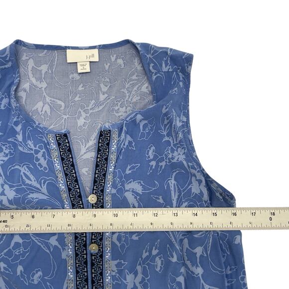J. Jill Blouse Women’s Small Petite Blue Floral Button Front Sleeveless - Picture 4 of 6